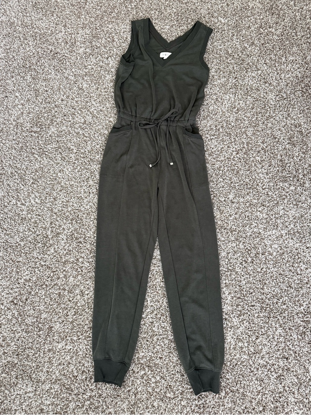 Lou & Grey | LOFT | Olive Green Sleeveless Drawstring Jumpsuit